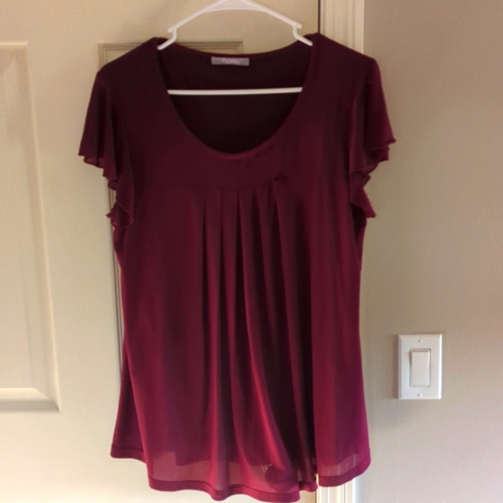 Furnex Burgundy Flowy Top with fluttery capsleeves